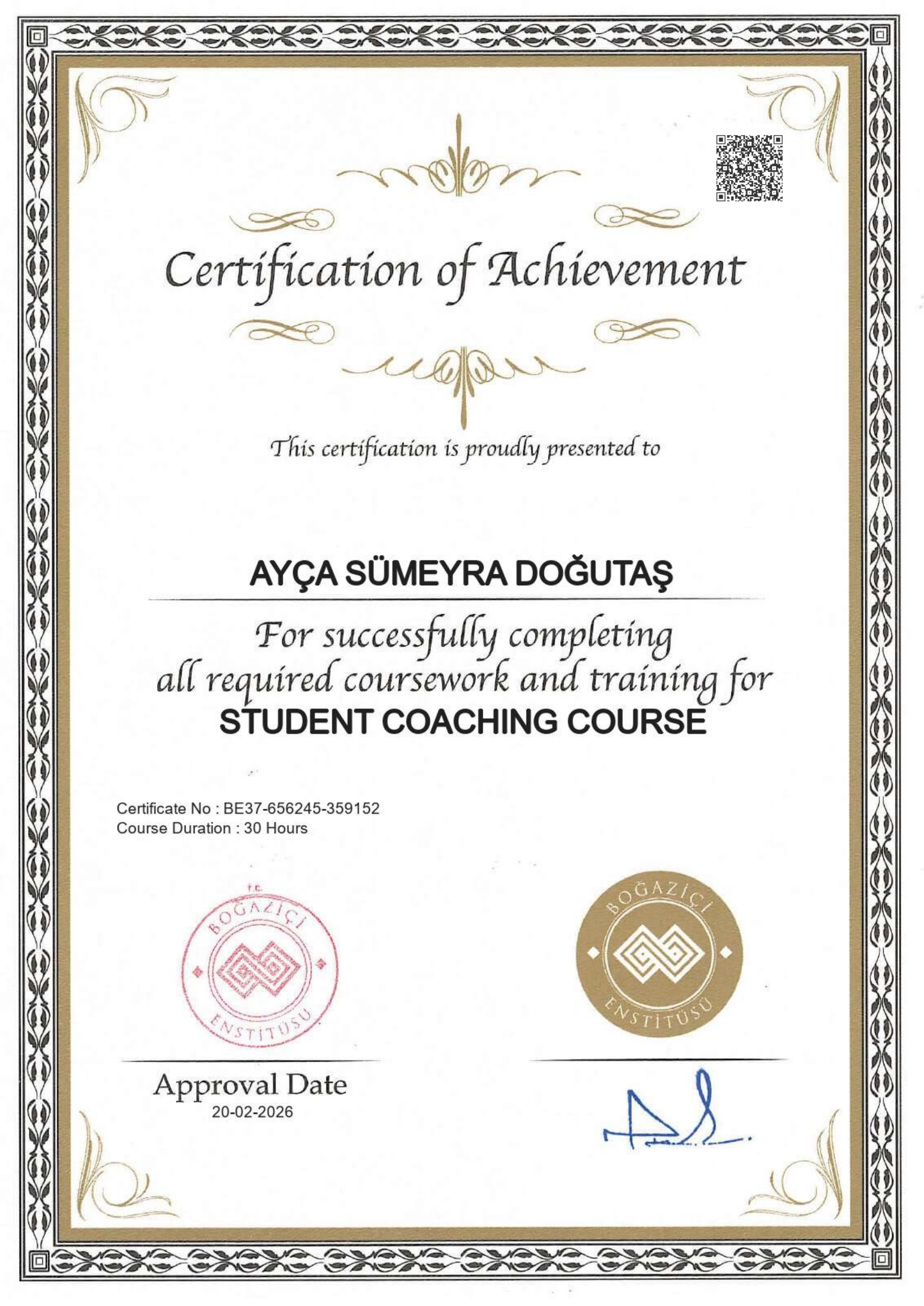 Student Coaching Certificate (English)